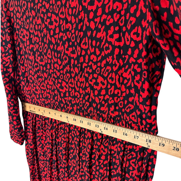 NEW! Zara Womans L Leopard Print Midi Dress Long Sleeve 100% Viscose Red Black - Picture 5 of 7